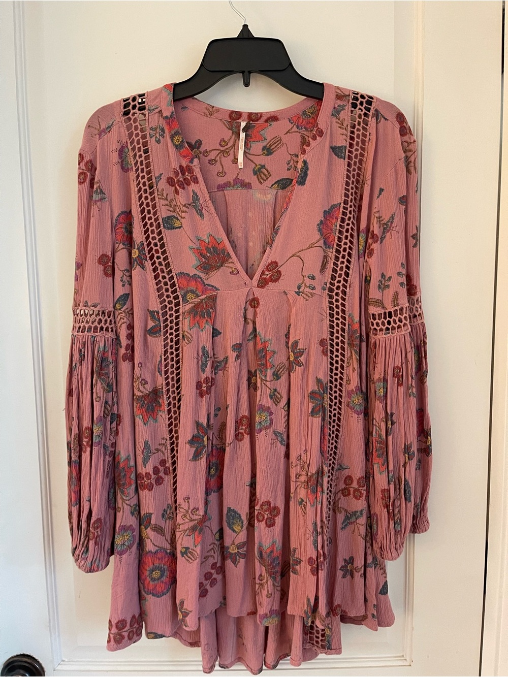 Free People Boho Floral Peasant Tunic Top - Dusty Rose size XS